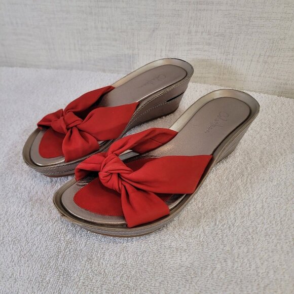 Cole Haan Shoes - Cole Haan Platform Wedge Sandals Womens 6.5 Red Slip On Air Cushioned EUC